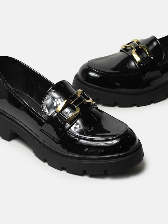 InShoes Patent Leather Women's Loafers in Black Color