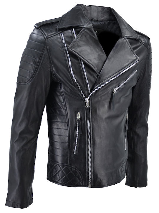 Δερμάτινα 100 Men's Winter Leather Biker Jacket Black