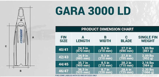 CressiSub Βατραχοπέδιλα Κατάδυσης Gara 3000 FD Μακριά Γκρι