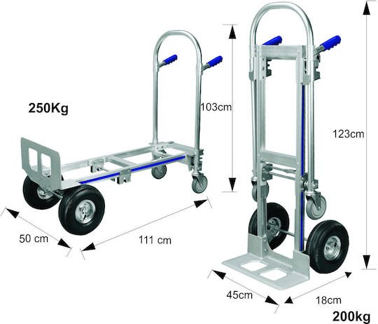 Transport Trolley Foldable for Weight Load up to 250kg Silver