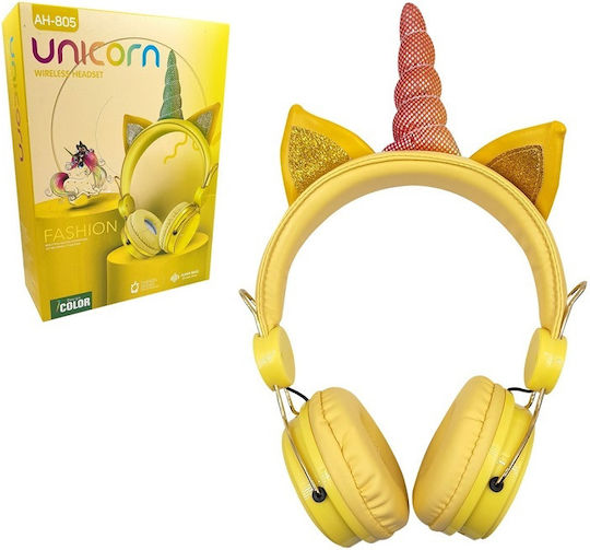 AH805 Unicorn Wireless / Wired On Ear Headphones with 18 hours of Operation Yelow