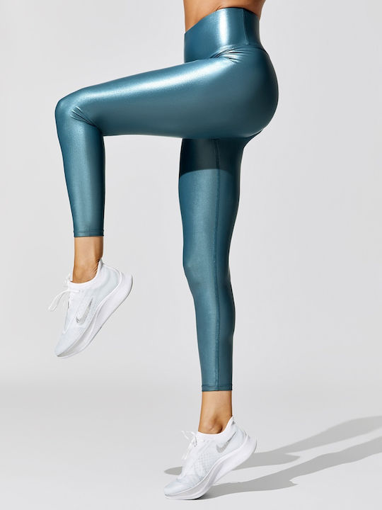 Rebecca Training Women's Cropped Shiny High Waist Green Leggings
