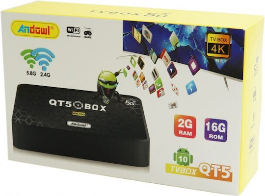 Andowl ТВ кутия QT5 4K Pro Q-T5 4K UHD с WiFi USB 2.0 2GB RAM и 16GB Памет за съхранение с Операционна система Android 10.0