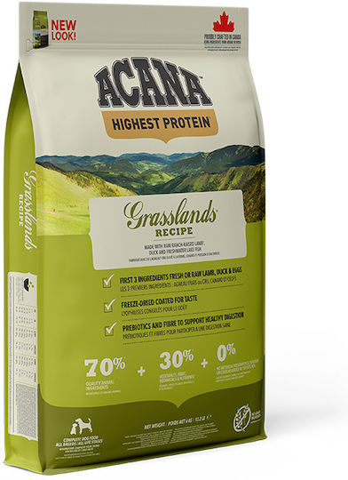Acana Grasslands 11.4кг Суха Храна за Кучета без Зърнени храни и Глутен с Агнешко и Птици