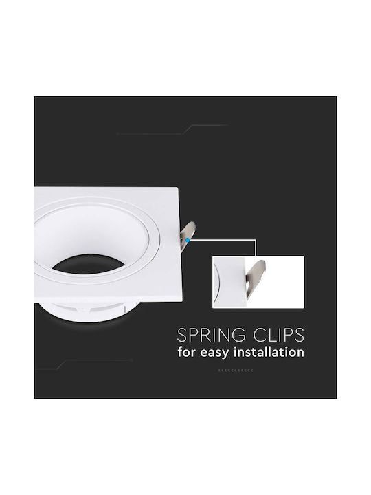 V-TAC Square Metallic Recessed Spot with Socket GU10 White 8.8x8.8cm. 1pcs