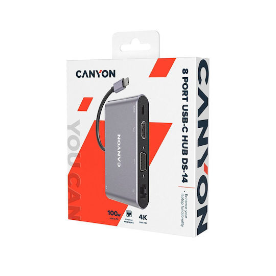 Canyon USB-C Docking Station with HDMI 4K PD Ethernet Gray (CNS-TDS14)