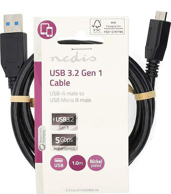 Nedis USB 2.0 Cable USB-A male - micro USB-B male Μαύρο 1m CCGL61500BK10