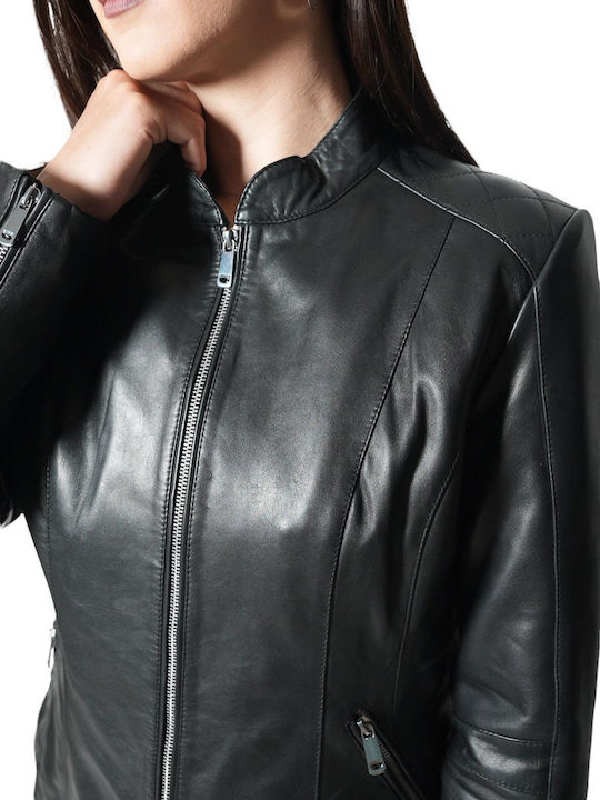Δερμάτινο Γυναικείο Biker Jacket Μαύρο