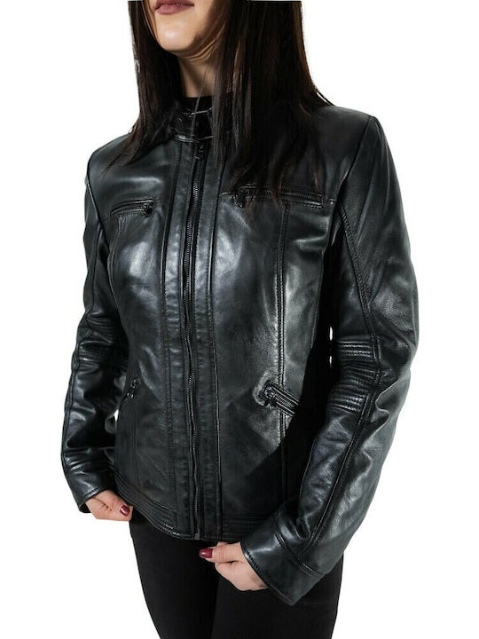 Δερμάτινο Γυναικείο Biker Jacket Μαύρο
