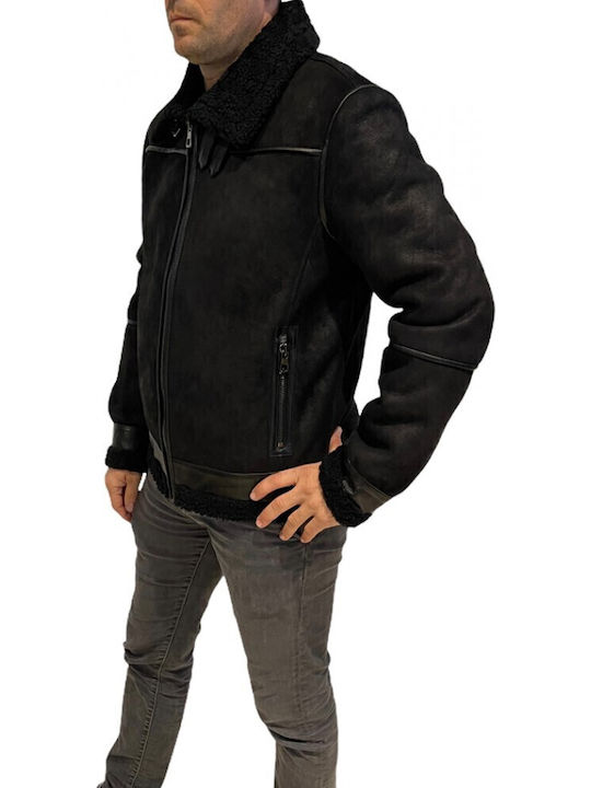 Mouton Leather Winter Jacket Black