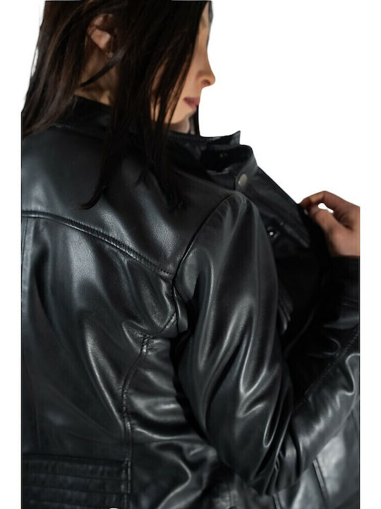 Δερμάτινο Γυναικείο Biker Jacket Μαύρο