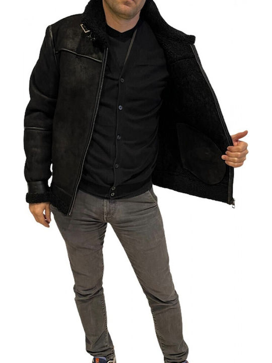 Mouton Leather Winter Jacket Black