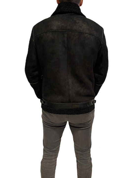 Mouton Leather Winter Jacket Black