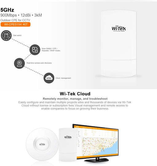 Wi-Tek WI-CPE511H-KIT Външен Кантена WiFi Насочваща