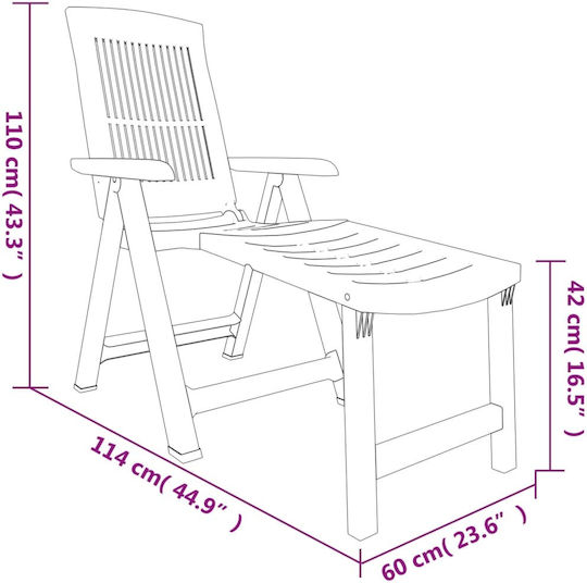 vidaXL Foldable Plastic Beach Sunbed Gray 60cm