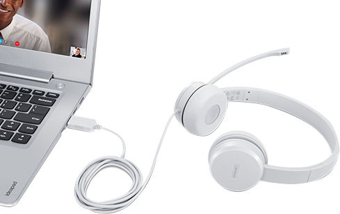 Lenovo 110 Auf dem Ohr Multimedia-Headsets mit Mikrofon und Verbindung USB-A in Weiß Farbe