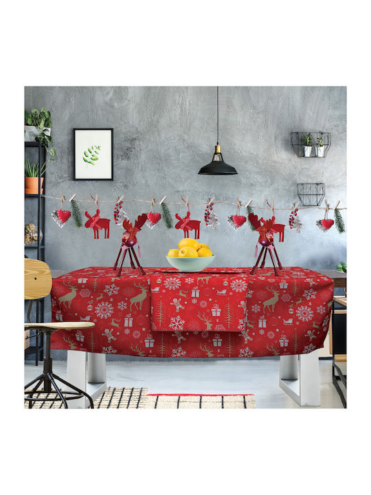 Das Home Christmas Tablecloth Fabric Red L140xW140cm.