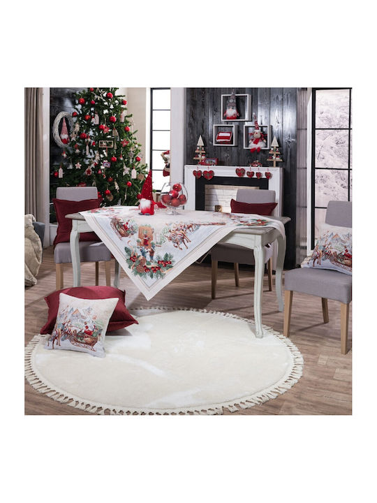 Teoran Christmas Tablecloth Fabric Beige L180xW140cm.