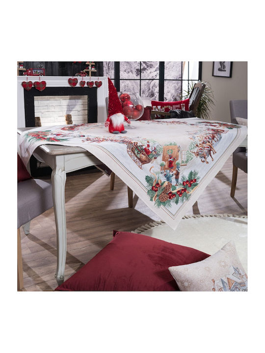 Teoran Christmas Tablecloth Fabric Beige L180xW140cm.