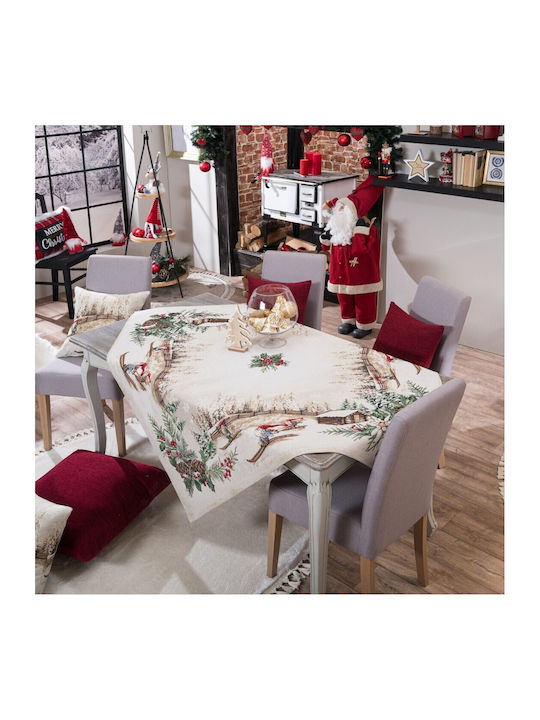 Teoran Weihnachtlich Tischtuch Stoff Beige L220xB140cm.