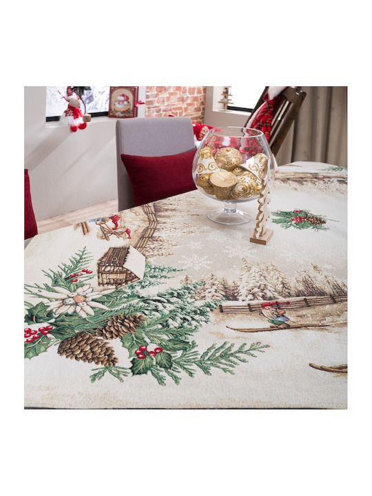 Teoran Weihnachtlich Tischtuch Stoff Beige L220xB140cm.