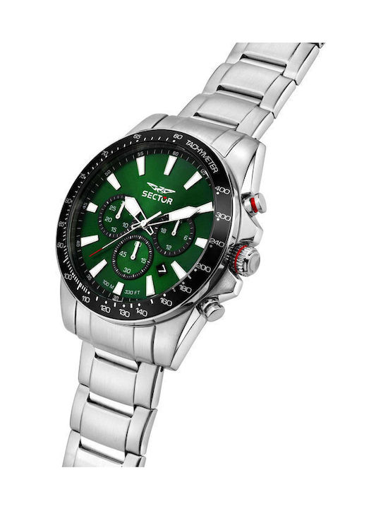 Sector 450 Ceas Barbati 43mm Cronograf Baterie cu Brățară din Metal Argintie