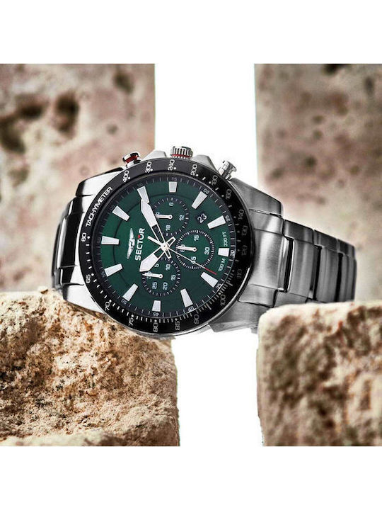 Sector 450 Ceas Barbati 43mm Cronograf Baterie cu Brățară din Metal Argintie
