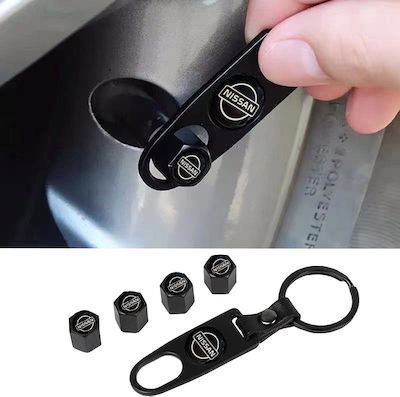 Car Tire Valve Caps with Logo Nissan Black 4pcs