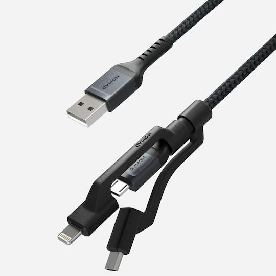 Nomad Kevlar Плетена USB към Lightning / micro USB / Type-C Кабел Сив 1.5м (NM01325185)