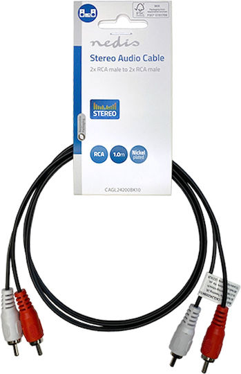 Nedis Кабел 2x RCA мъжки - 2x RCA мъжки 1м CAGL24200BK10
