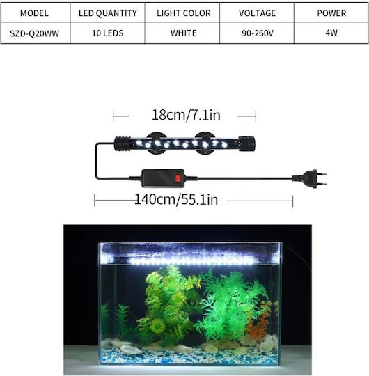 Aquarium Lighting with Led Lamp with White Light 4W 18cm