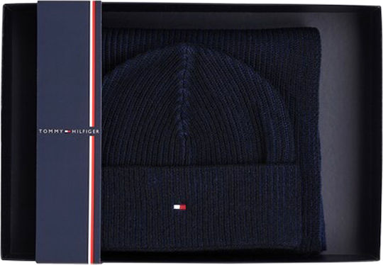 Unisex Set mit Beanie Gestrickt in Blau Farbe