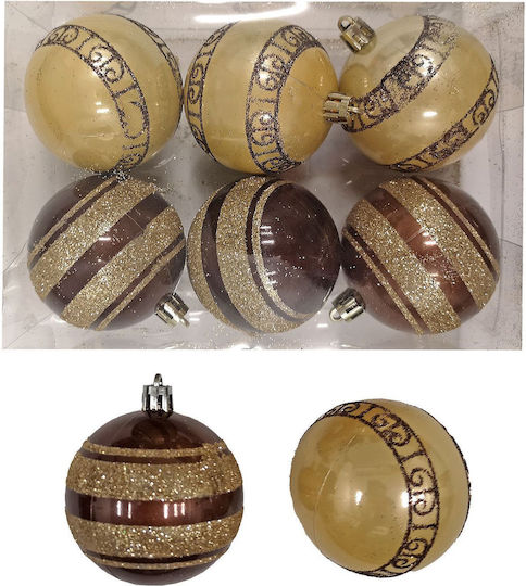 Hanging Ball Ornament Ornament Plastic Gold with Glitter 6cm Set 6pcs