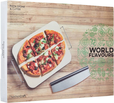 Kitchen Craft World Of Flavours Baking Plate Pizza Double Sided with Stone Flat Surface 37.5x30x1.5cm