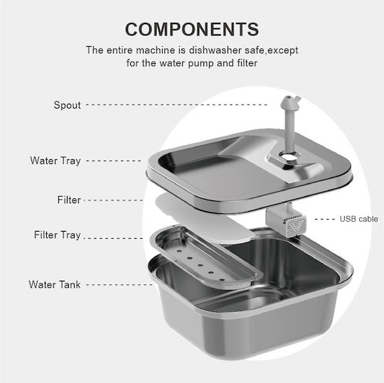Bruno Automatic Stainless Steel Bowl Water for Dog & Cat 4lt 11cm in Silver Color