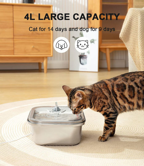 Bruno Automatic Stainless Steel Bowl Water for Dog & Cat 4lt 11cm in Silver Color