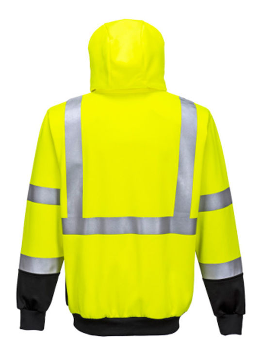 Portwest Men's Long Sleeve Work Sweatshirt Yellow with Reflective Tapes and Hood