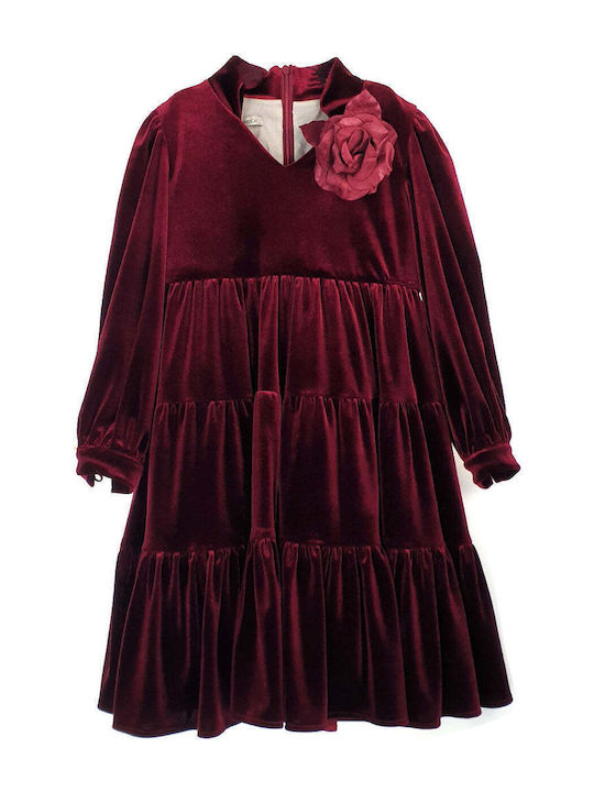 Designer's Cat Kids Dress Velvet Burgundy