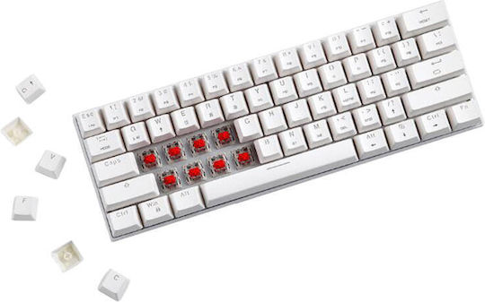Motospeed SK62 Ασύρματο Gaming Μηχανικό Πληκτρολόγιο 60% με Outemu Blue διακόπτες και RGB φωτισμό (Αγγλικό US) Λευκό