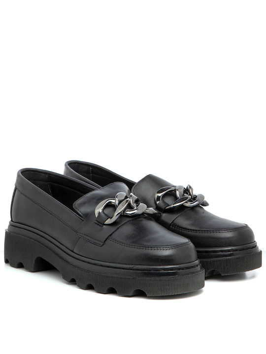 Manlisa Leder Damen Loafers in Schwarz Farbe