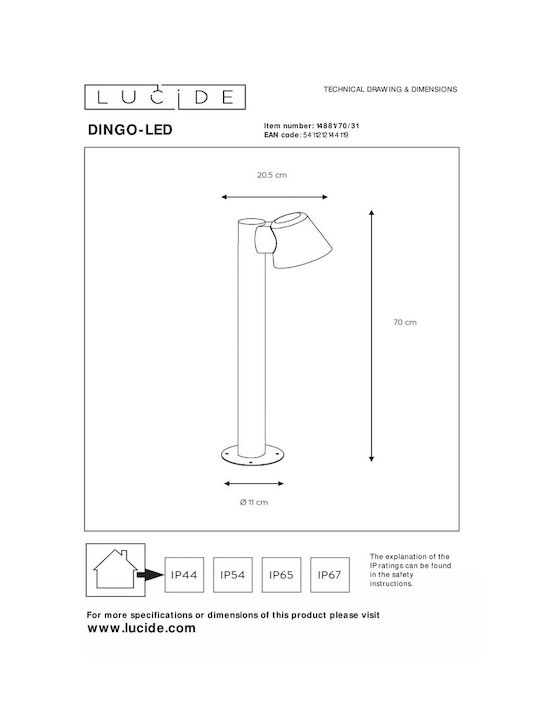Lucide Lightning Outdoor Floor Lamp Small Post 4.5W IP44 for GU10 Light Bulb Base White