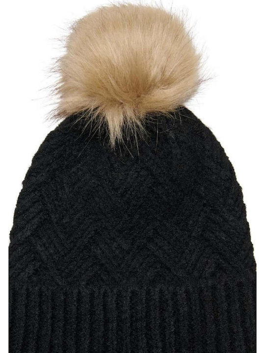 Pom Pom Beanie Γυναικείος Σκούφος Πλεκτός σε Μαύρο χρώμα