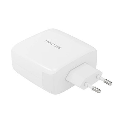 Ricomm Зарядно GaN (Галуниев нитрид) с USB-A порт и 2 USB-C порта и кабел USB-C 120W Бързо зареждане 3.0 Бял (Rc1201)