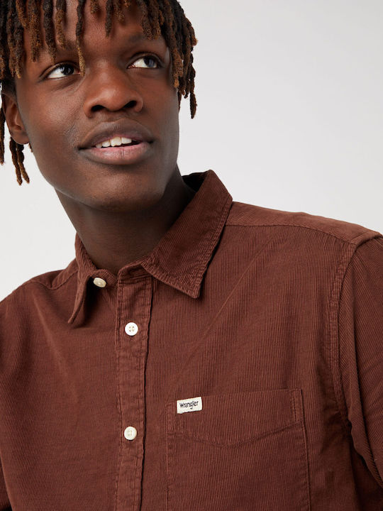 Long Sleeve Corduroy Shirt in Narrow Fit Brown