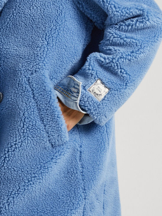 Damen Hellblau Mantel mit Knöpfen
