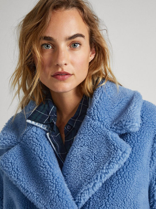 Damen Hellblau Mantel mit Knöpfen