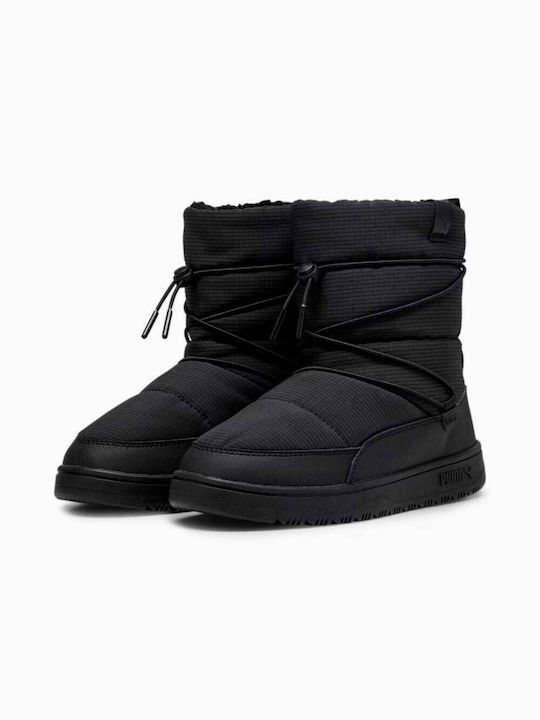 Puma Synthetic Leather Snow Boots with Laces & Fur Black