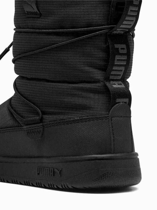 Synthetic Leather Snow Boots with Laces & Fur Snowbae Black