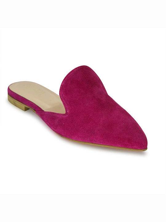 Fashion Beads Flat Leather Mules Fuchsia