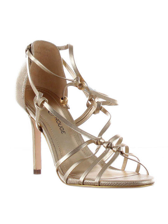 Gold&Rouge Leather Women's Sandals with Laces Gold